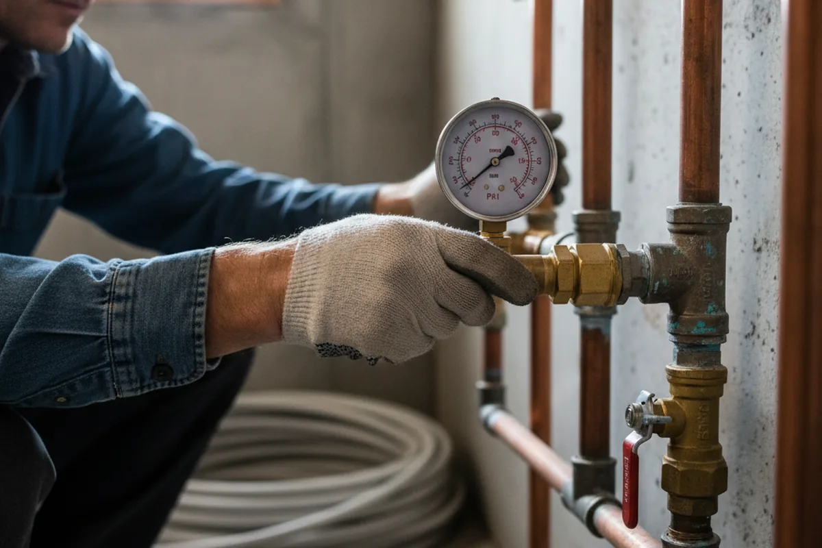 Pressure testing a repaired line during Water Line Repair in Rowland